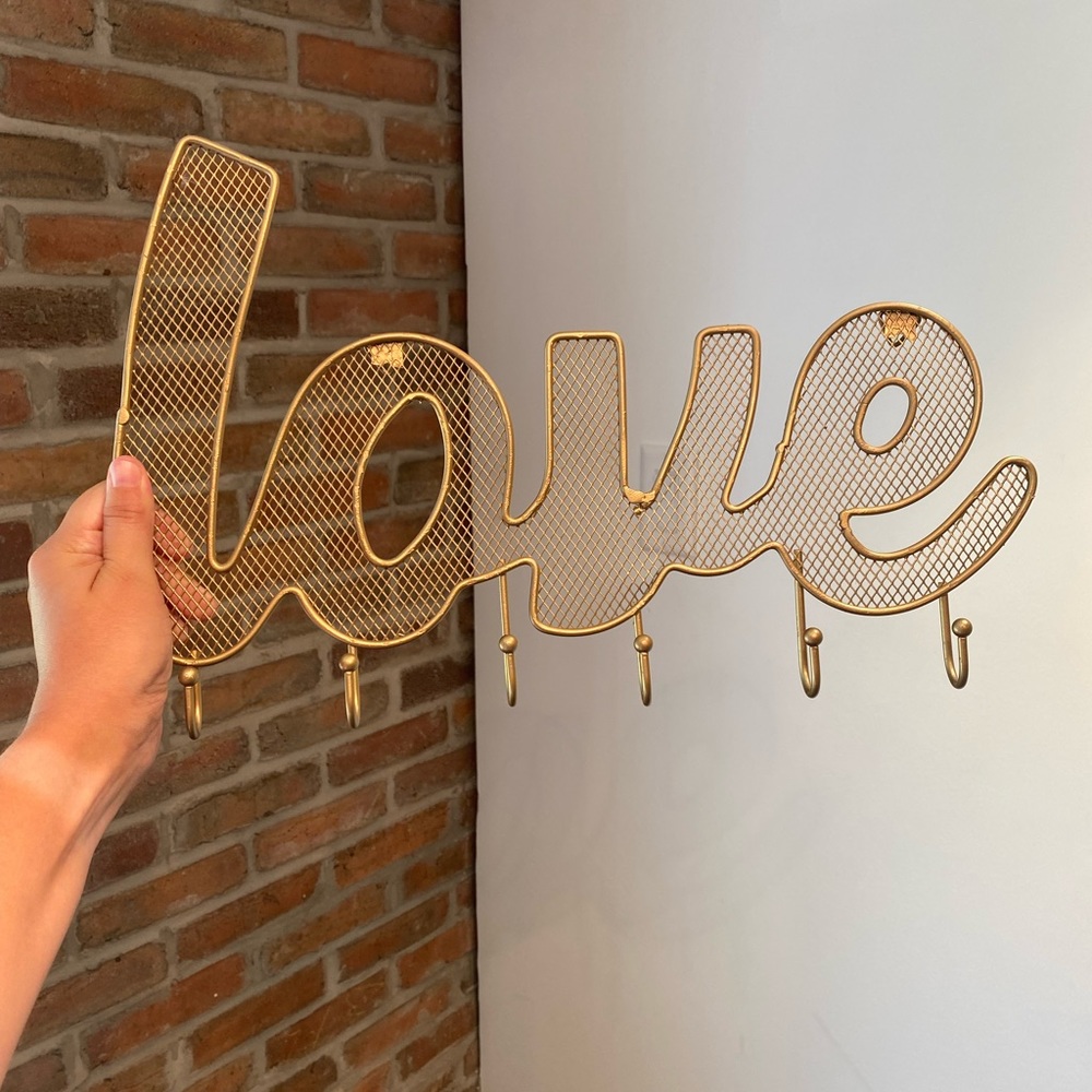 Gold Hanging Earring Holder with Hooks and Mesh